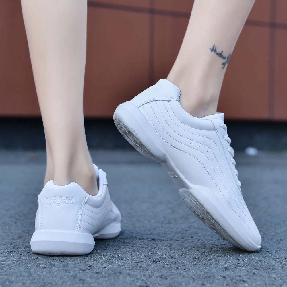 Yingrui Microfiber leather Gym Girls White aerobic shoes Youth cheerleading Training Athletic Comfortable jazz shoes
