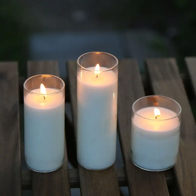 Christmas-themed Glass Round Candle Box Jar Pillar Candle Holder With Scented Floating Led Candle For Parties Rituals Supplier