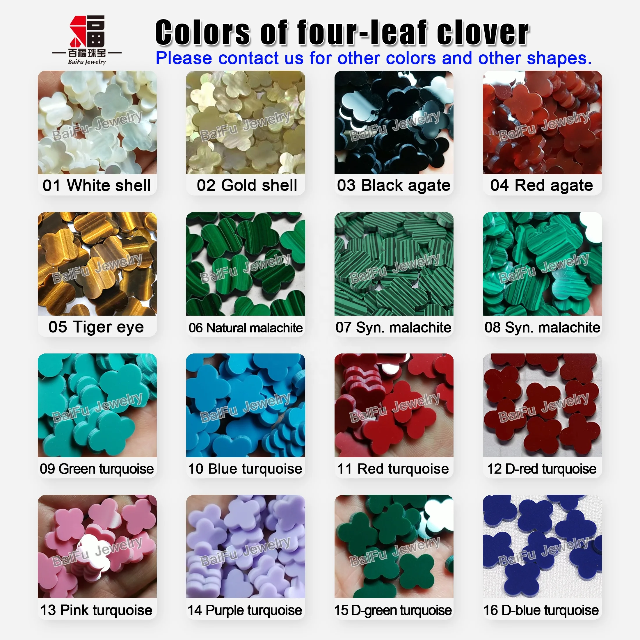 BaiFu Jewelry fashion flat double sides synthetic four leaf clover green turquoise