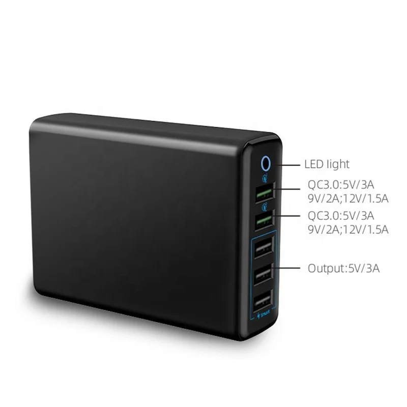 5V 12A 60W Desktop fast 5 usb wall charger with QC 3.0 PD Type C port multi charging station for iPhone/ Sunsumg/ Huwei