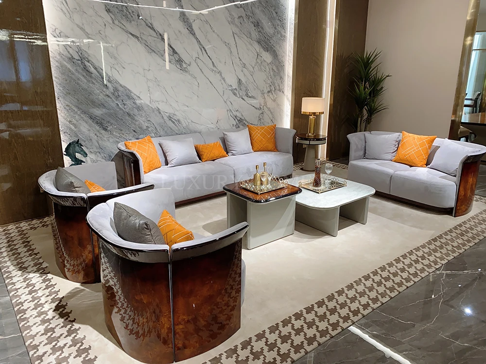 Italian high-end luxury leather living room furniture set modern designer fashion large villa luxury living room sofa set