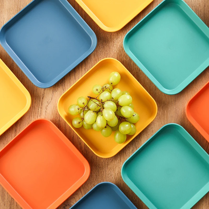 Милые винтажные фруктовые тарелки, небьющиеся квадратные обеденные тарелки, набор пластиковых тарелок