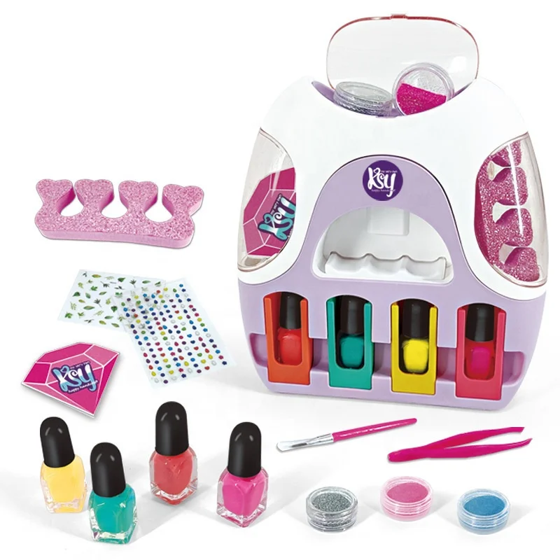 Kids Manicure Set Pretend Play Makeup Manicures Children Nail Polish with Nail Dryer and Stickers Nail Art Studio for Girls