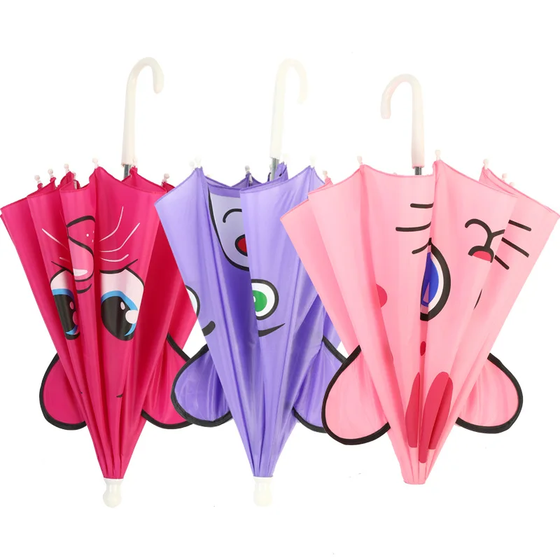 Hot Selling Cute Cartoon 3D Ear Kids Umbrella Candy Color Waterproof Mini Straight Umbrellas for 1-3 Years Old Children Gifts