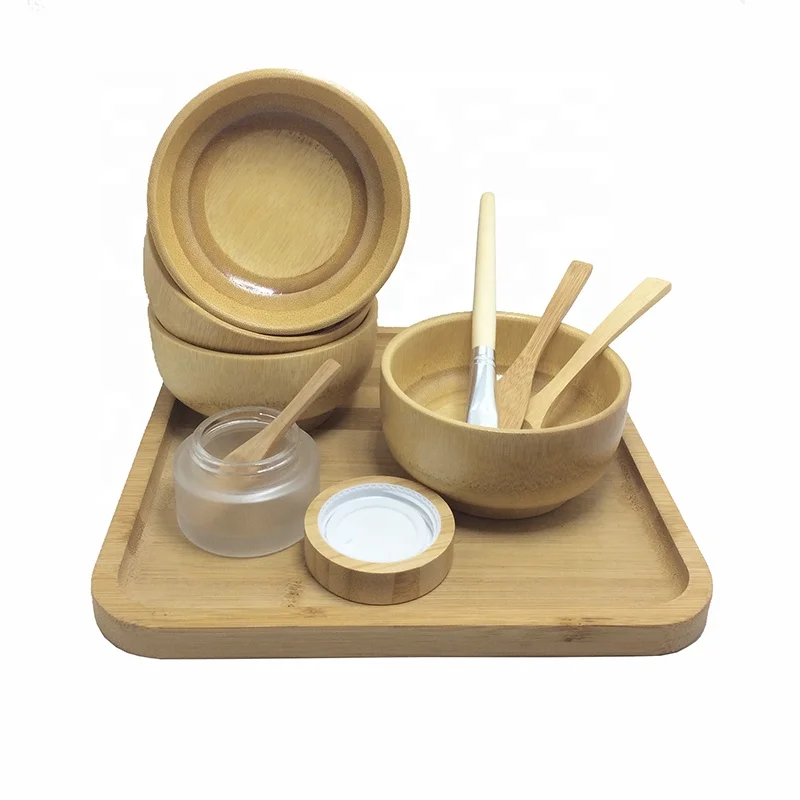 2023 New Makeup Tool DIY Bamboo Cosmetic Mixing Bowl Set, Equipped with Bamboo spatula and spoon