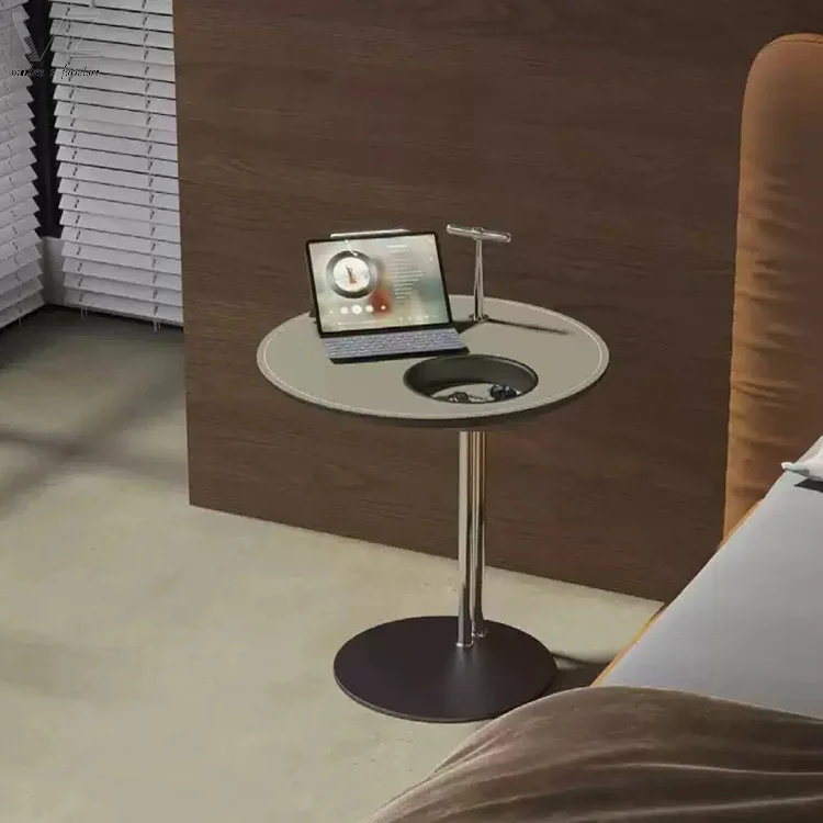 Small Coffee Table Modern Luxury Stainless Steel Drink Service Table Saddle Leather Side Table For Living Room