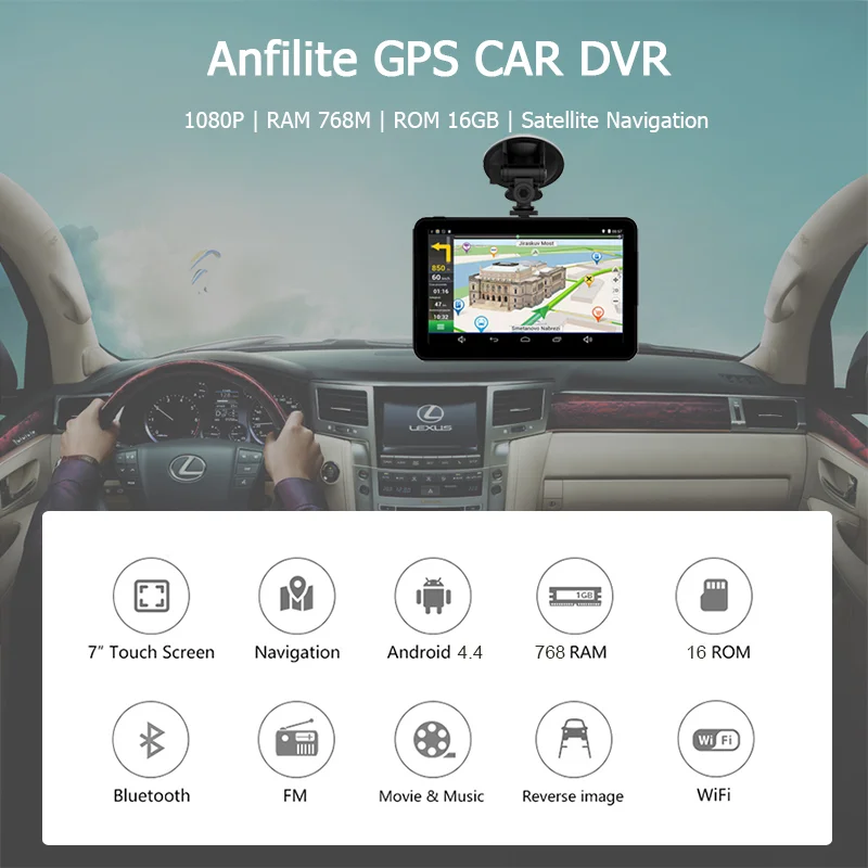 7' GPS Car Sat Nav Navigation Navigator with Free Maps Touch Screen 16GB ROM Support FM Radio MP3 MP4  Player