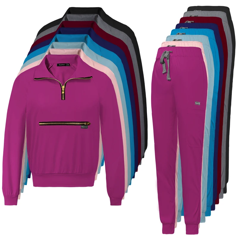 Custom Logo Stylish Medical Stretching Jogger Scrubs Uniform Sets Anti-wrinkle Breathable Hospital Nurse Women Scrubs Suits Sets