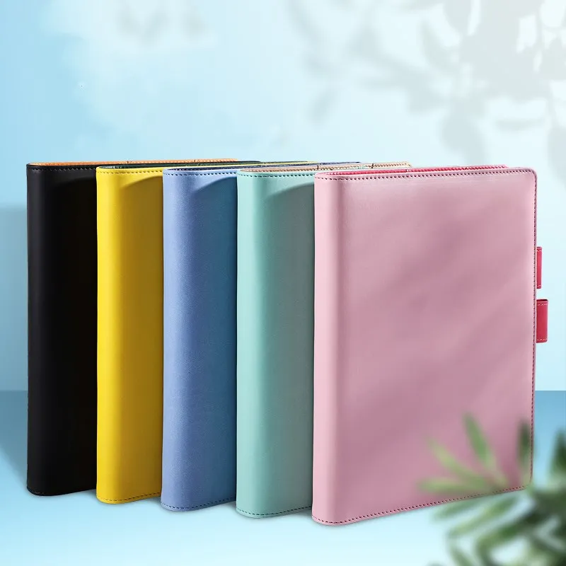 Fashion PU leather cover refillable custom 6 Ring binder A6 loose leaf leather journal diary notebook with pen holder