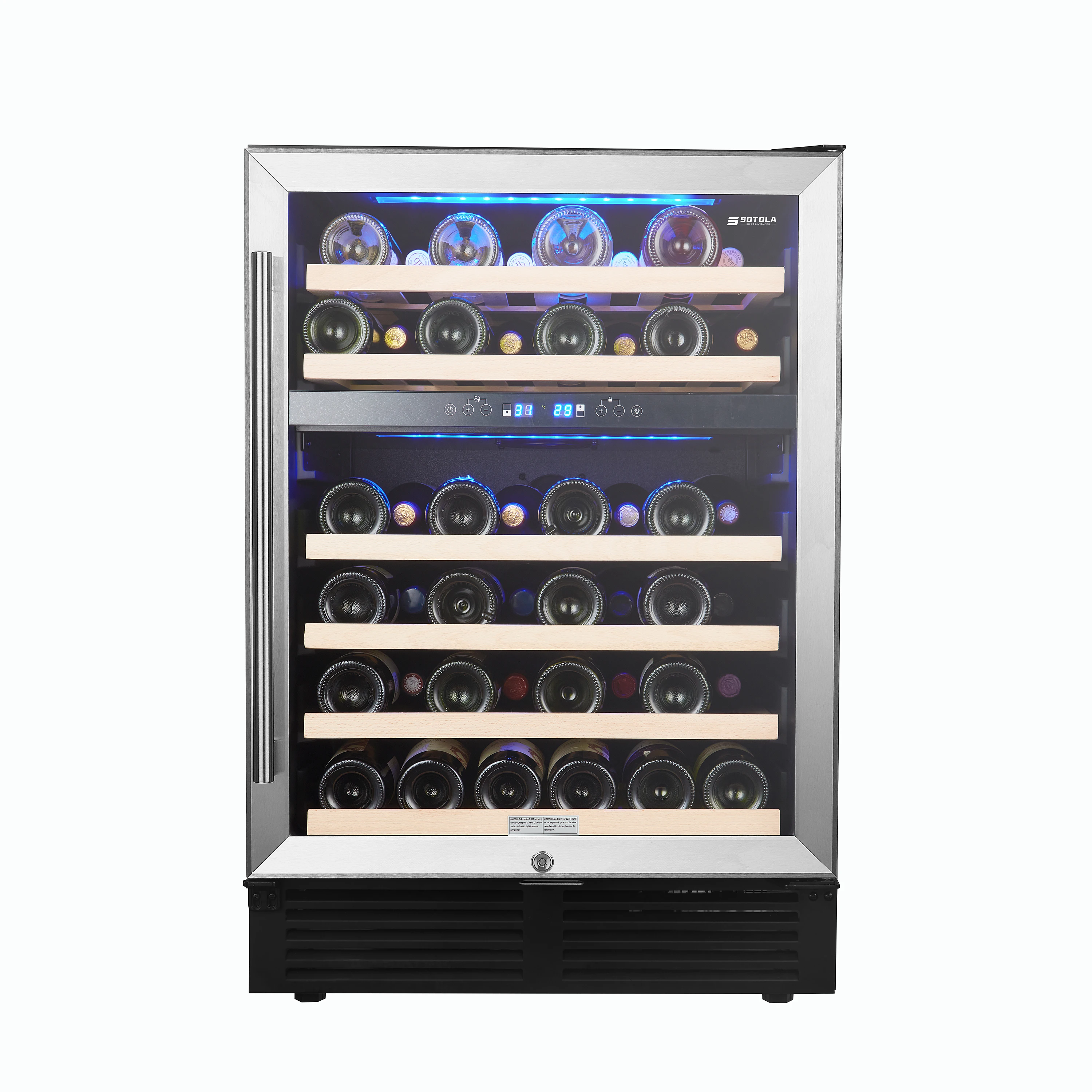 SOTOLA 24 inch 46 Bottle Wine Cooler  Cellar Cabinet Beverage Refrigerator Quiet Operation Compressor Independent Glass Door
