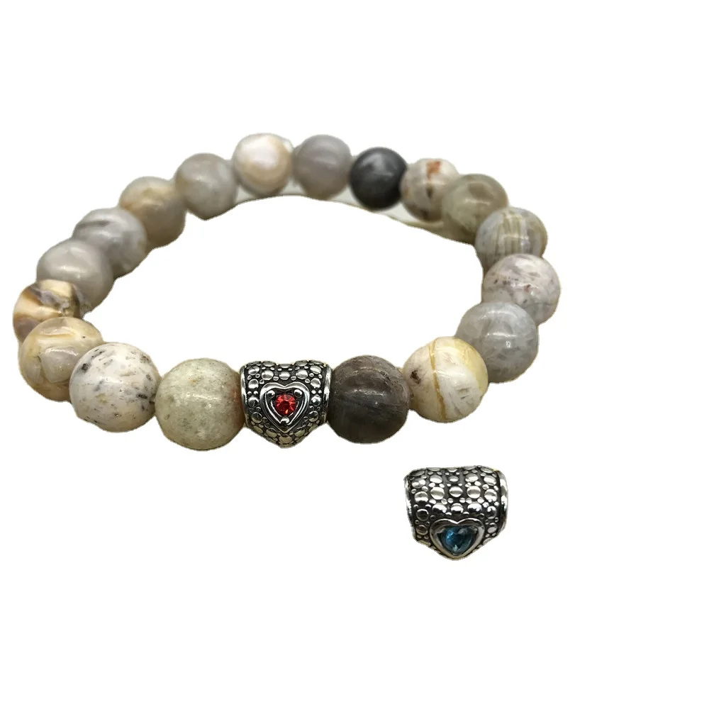 Hot Selling stainless steel Heart Shape Big Hole red rhinestone Charms with 5mm hole for DIY jewelry makining