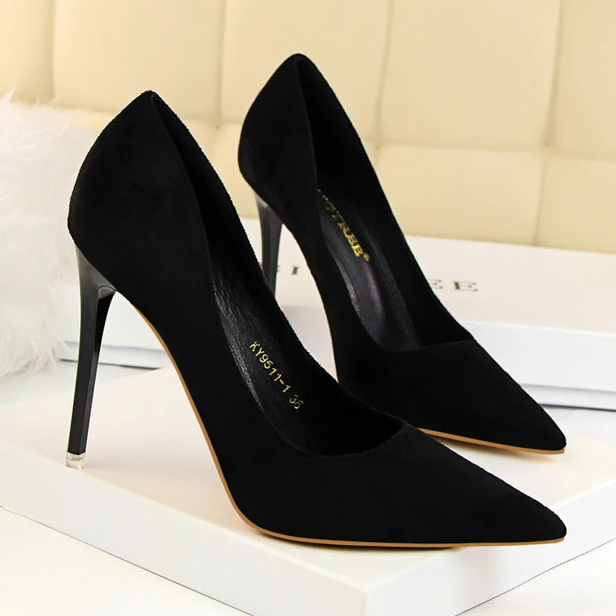 Faux Suede Classic Pumps Women Fashion Thin Heel Pointed Toe High Heels Female Party Dress Shoes Blue Beige Black Wine Red