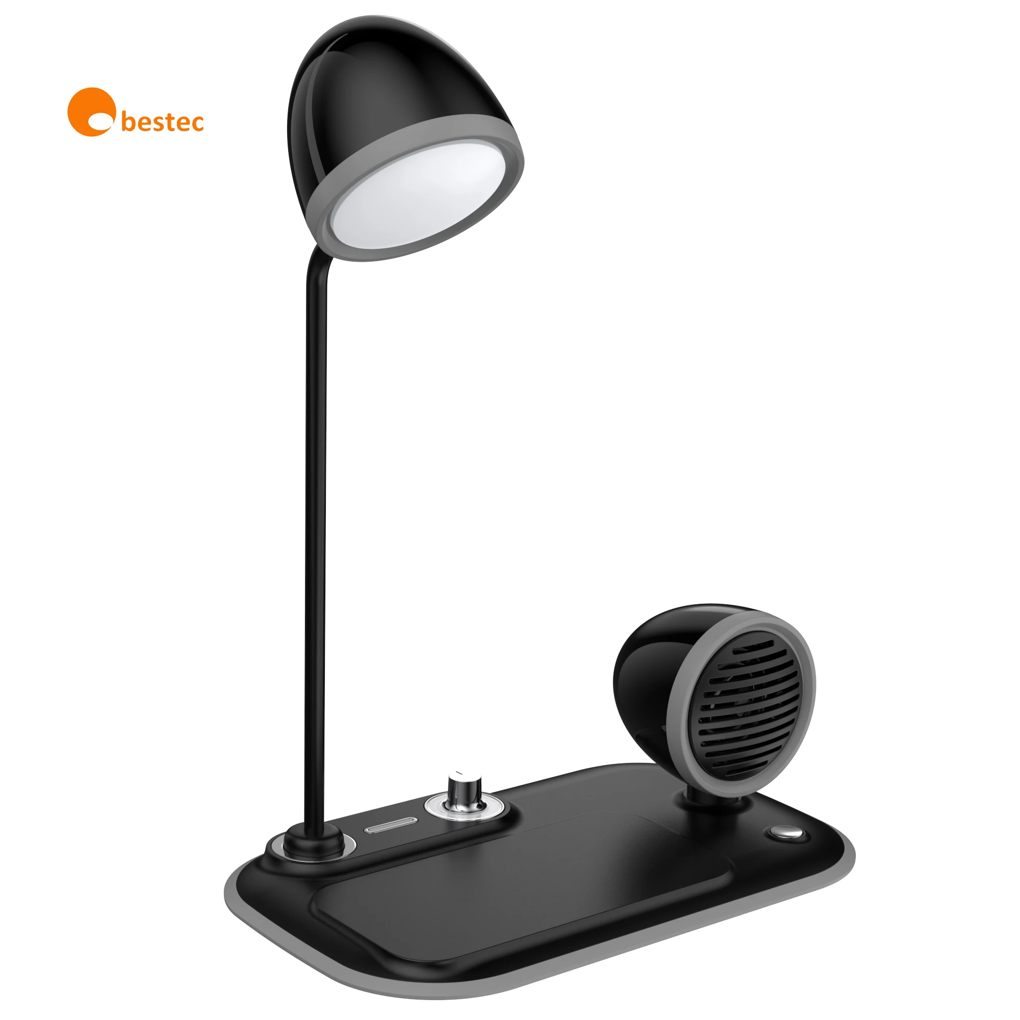 Vintage Green Reading Light with Wireless Charger Adjustable Goose Neck Architect Table Lamp with speaker