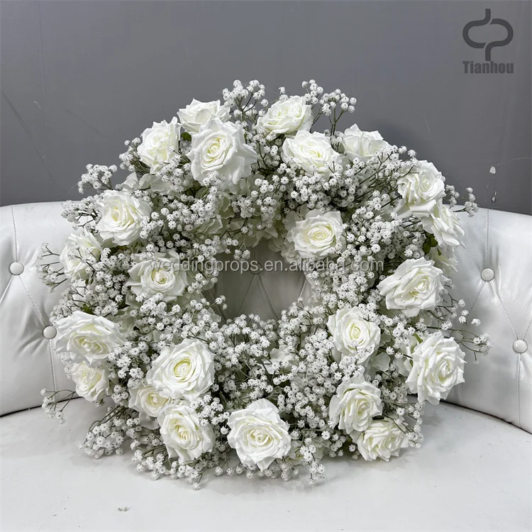 Wholesale White Rose Baby Breath Flower Wreath for Table   Decoration Home Wedding Decor