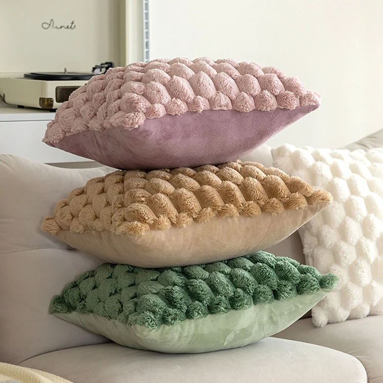 Wholesale European Faux Fur Plush Pillow Case Cover 3D Stereoscopic Home Sofa Geometric Decorative Cushion Cover