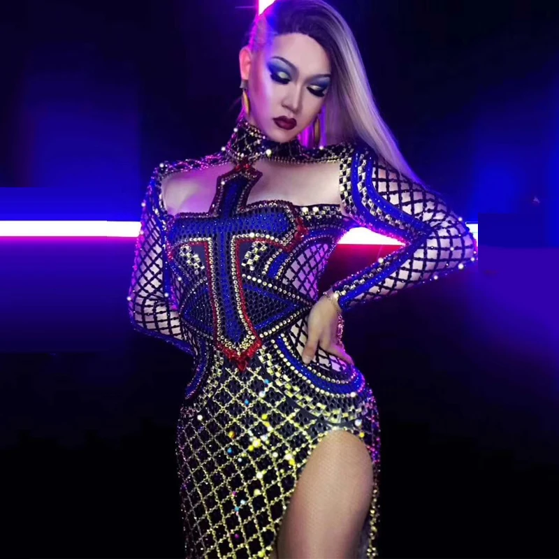 Sexy Dance dresses Costume Women Rhinestone Dress Nightclub Pole Dance Performing Clothing DJ DS Gogo stage dance wear