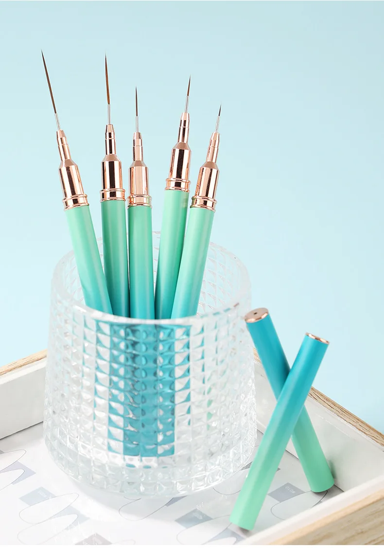 NEW Striping Nail Art Brushes set for Long Liner 5pcs/bag  colorful Hair Synthetic/Kolinsky Liner Brush 5/8/13/20/25