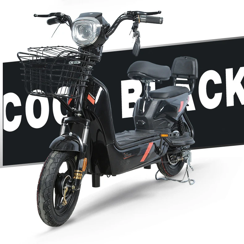 Light Full Suspension 48v Lead Acid Moped Scooter 350w 500w Power Drum Brake Electric Bike With Led Display 2 People Seat