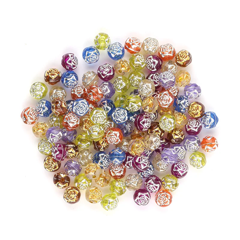 100 шт. 8 мм акриловые большие серебряные бусины Hobbyworker с принтом розы для самостоятельного изготовления красочных браслетов ювелирных изделий детей B0511