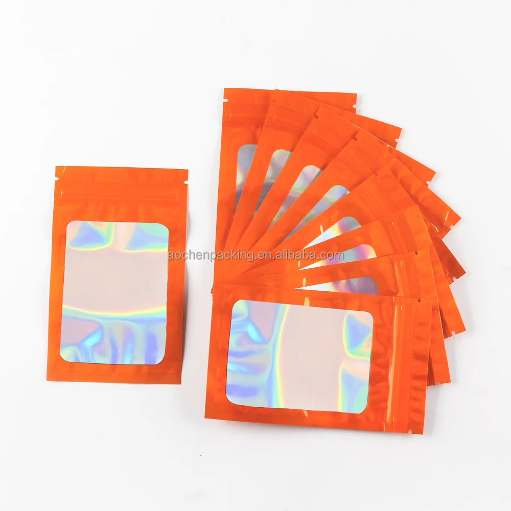 Custom Logo Aluminum Foil 3.5 Mylar Plastic Food Storage Blue Ziplock Resealable Smell Proof Holographic Bags With Clear Window