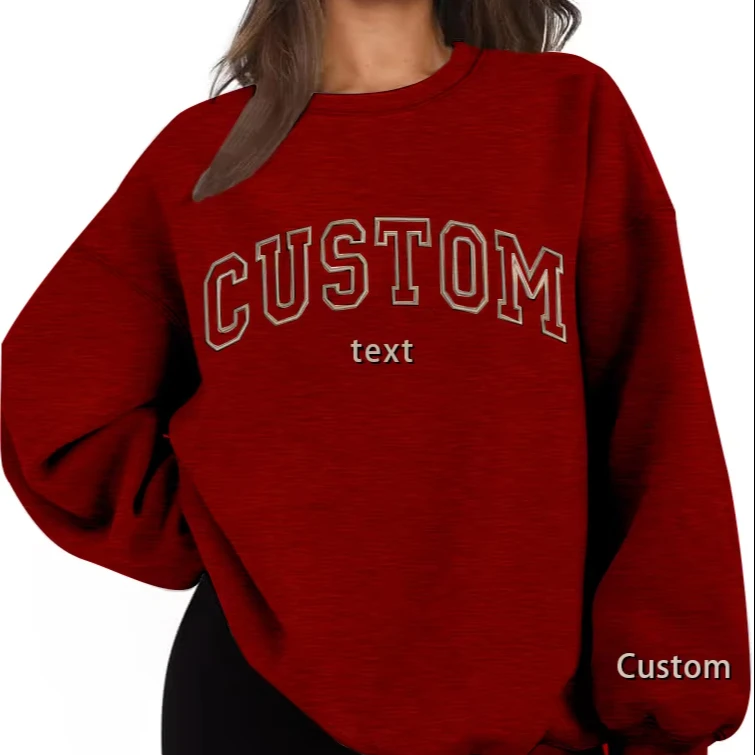 2 piece hoodie set custom logo high quality 3d print knitted Embroidered Embossed puff print crewneck women hoodie sweatshirt