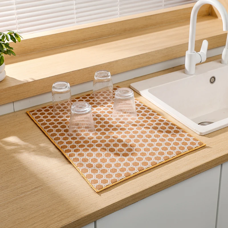 Absorbent Fabric Low-Profile Kitchen Drying Pad Machine Washable/Durable  Premium Dish Drying Mat