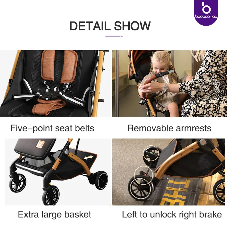 Leather luxury stroller baby wagon travel babys stroller foldable ready to ship baby classic luxury stroller caddy lightweight