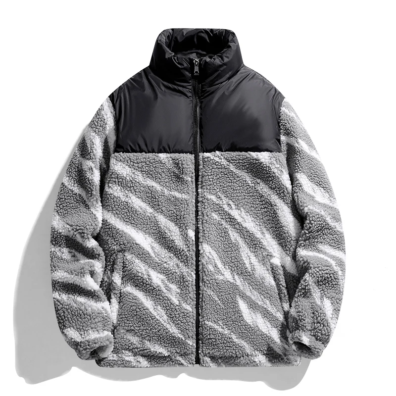 Custom Logo Winter Warm Zebra Pattern Poly Fleece Coat Sporty and Casual Coat for Men New Models