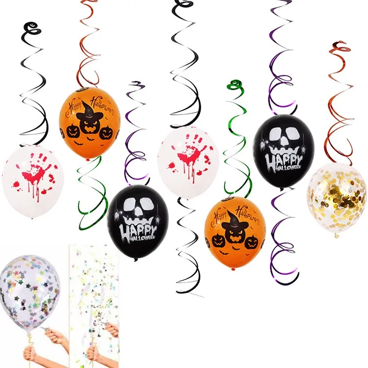 PVC Spiral Hanging Halloween Balloons Latex Party Supplies Decoration for Halloween Hallowmas Theme Party