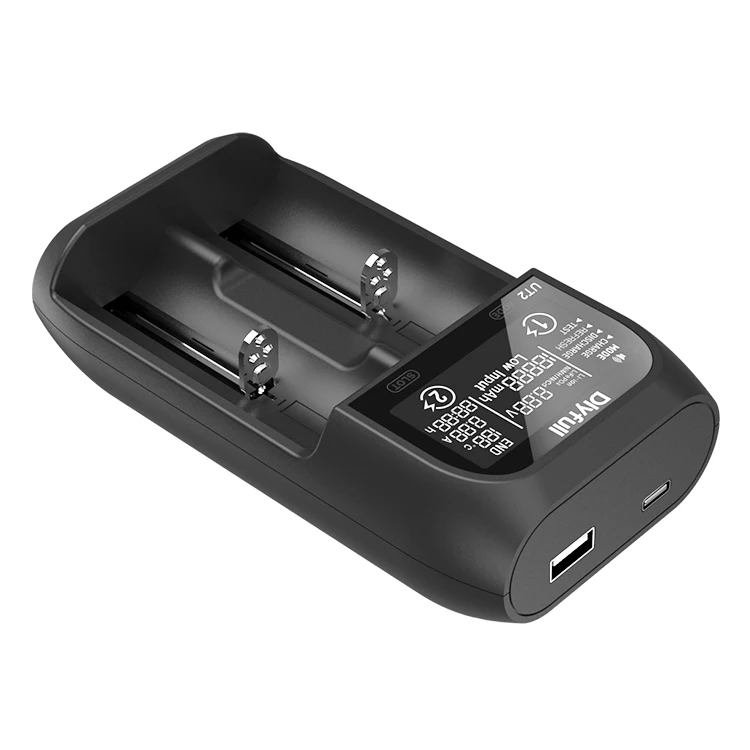 Dlyfull 2-Bay Universal Battery Charger with LCD for Li-ion/NiMH/NiCD Rechargeable Batteries, Type  USB Input, Portable Charger