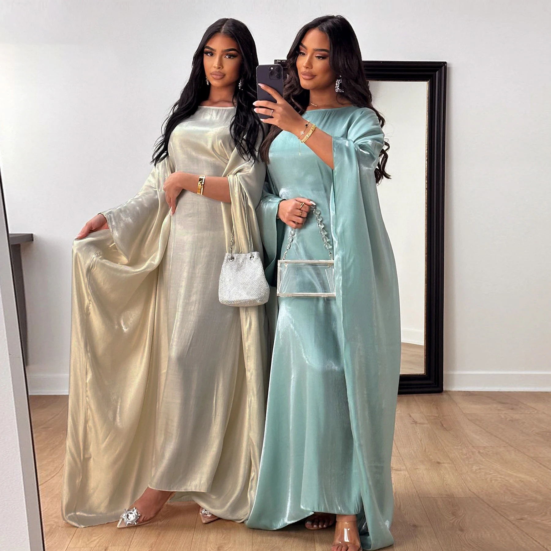Satin Muslim Woman Abaya Robe Burqa Elegant Modest Dress Arab Dubai Turkish Islamic Women Burqas Hijab Clothing Abayas Dress