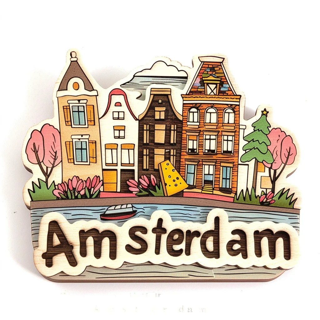 New Style Customized Logo Travel Gift Wooden Fridge Magnet Netherlands Amsterdam Souvenirs Magnet