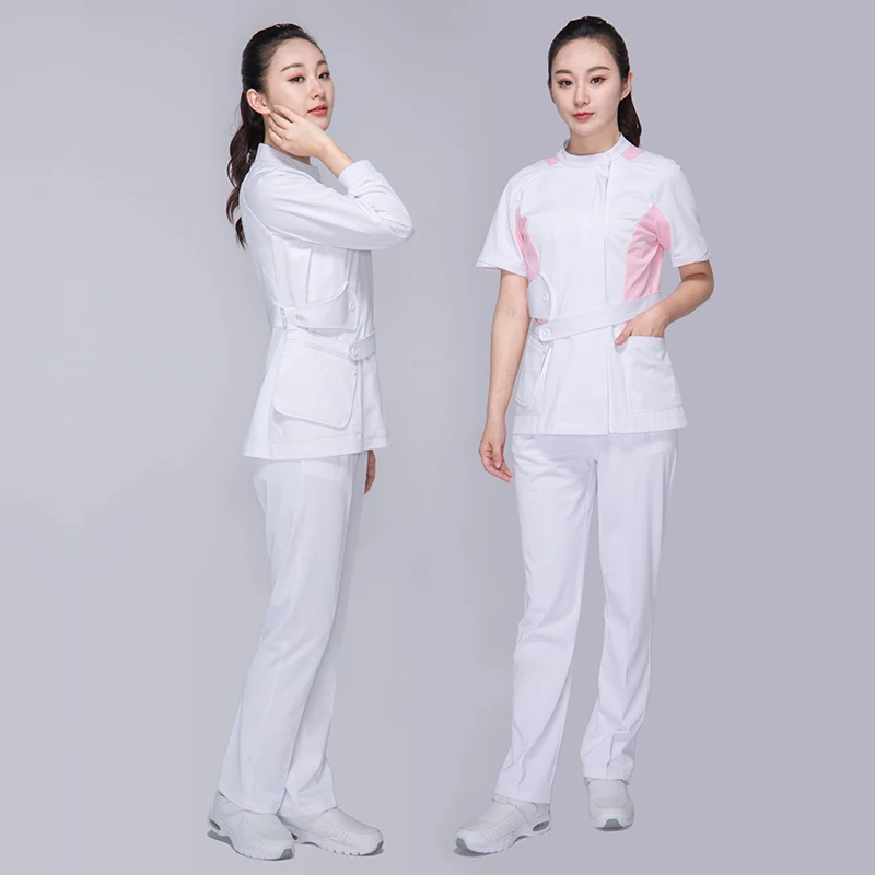 Private hospital high-end nurse uniform fashionable maternity  nurse white uniform designs in stock uniformes