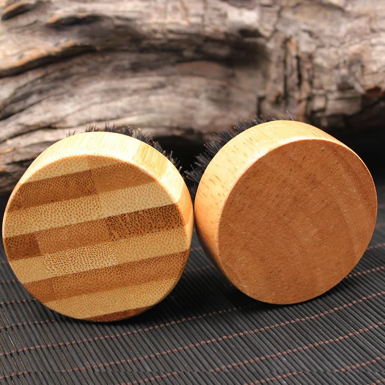 Factory wholesale rubber wood material round shape pure boar bristle mini beard cleaning