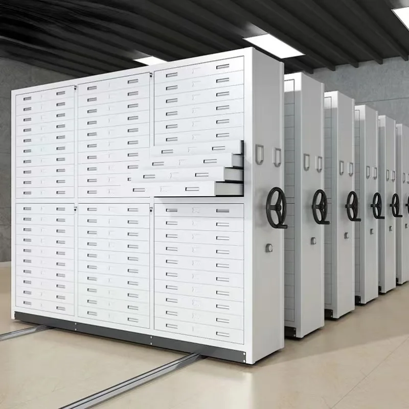 Hand-Operated Steel Mobile Shelving for Compact File Storage Dense Rack for School Office & Home Library Archives