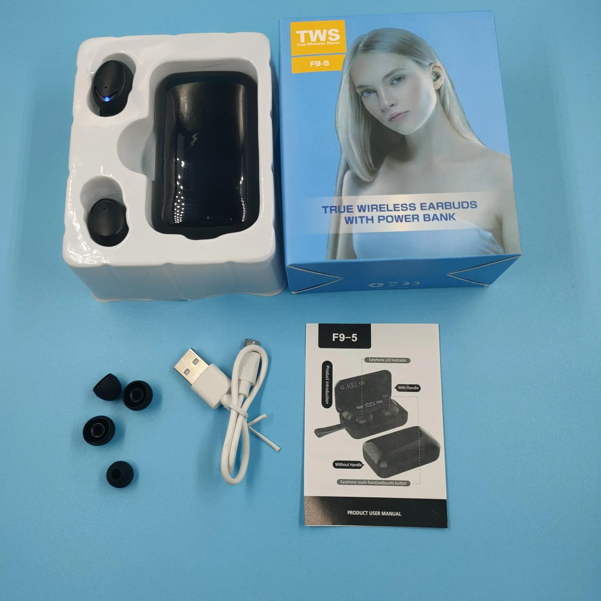 F9 Earphone 9D Hifi sound quality LED digital double volume display waterproof In-Ear headsets BT5.0 TWS music wireless earbuds