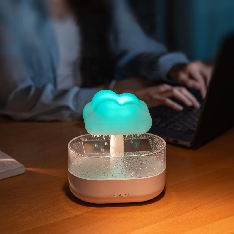 Customized Air Ultrasonic Aroma Diffuser Waterfall Lamp Mushroom Drop Rain Cloud Humidifier Water Drip for Sleeping
