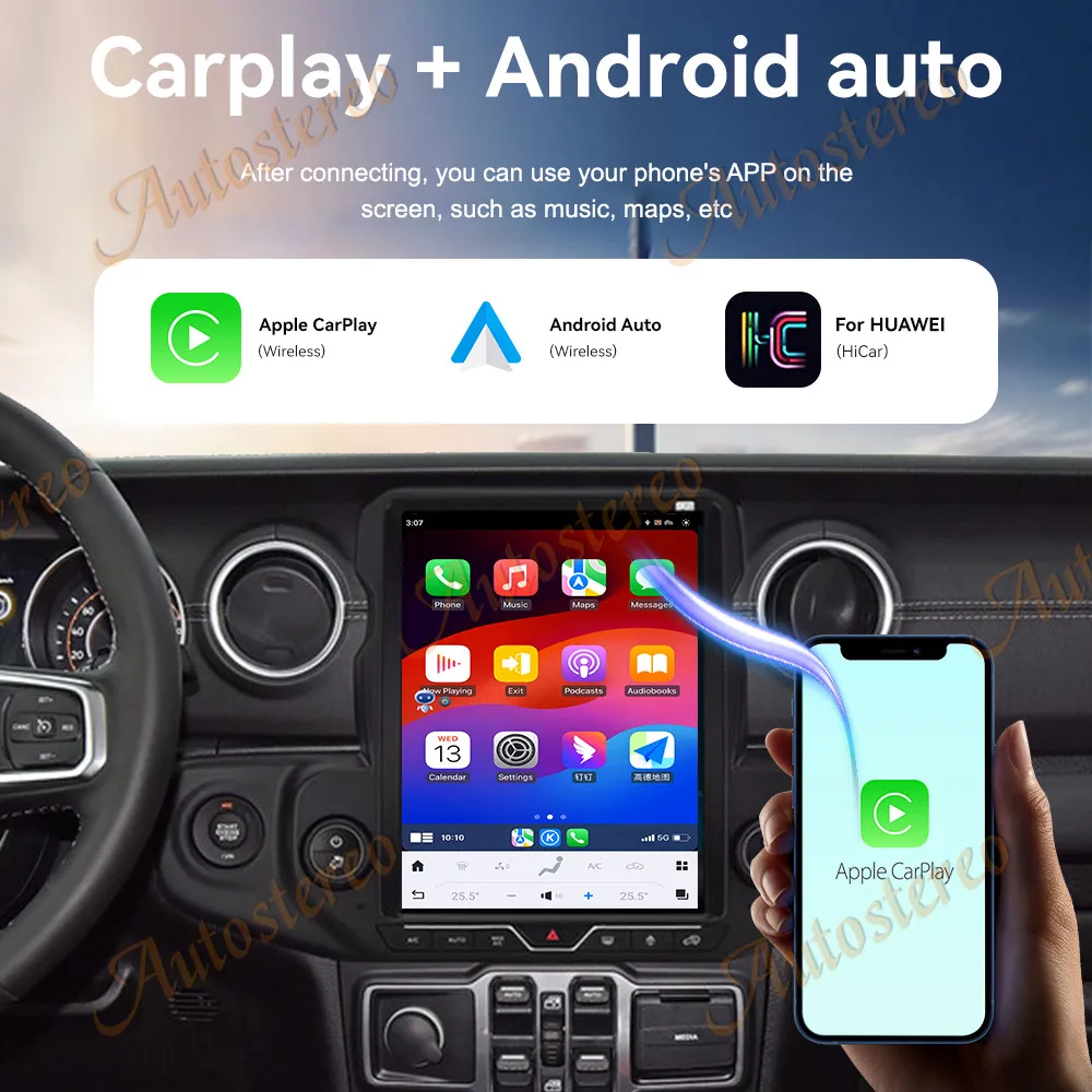 12.1 Inch Carplay For Jeep Wrangler 2018-2021 Car Radio Multimedia Auto Wireless HD Touch Screen GPS Navig Head Unit