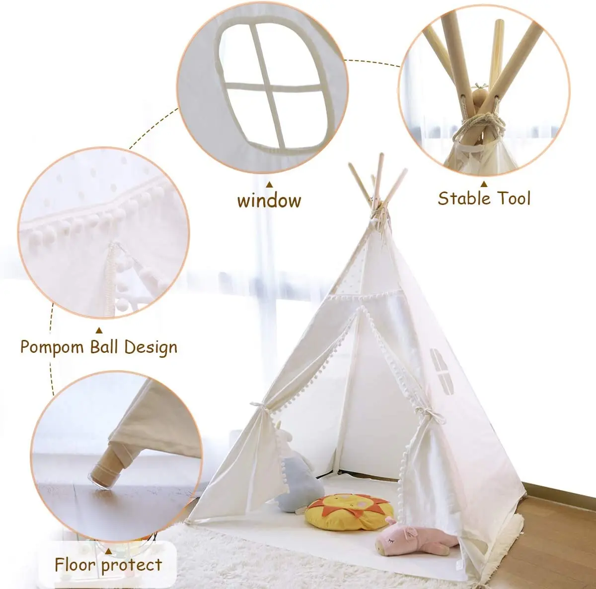 2022 wholesale Indoor Outdoor Toy Tents Cotton Large Toddler Kids Teepee Play Tent Girl Princess Lace Teepee Tent for Kids