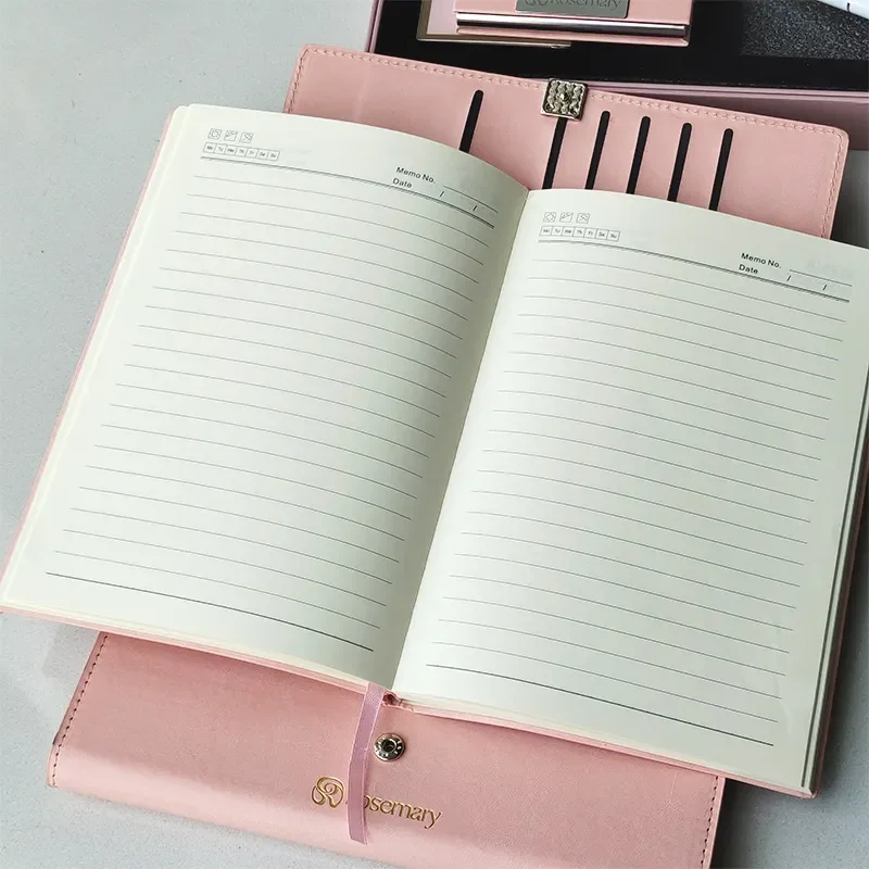Pink Gift Sets Custom Corporate Promotional Gifts Item With Logo Name Card Holder And Notebook Gift Set