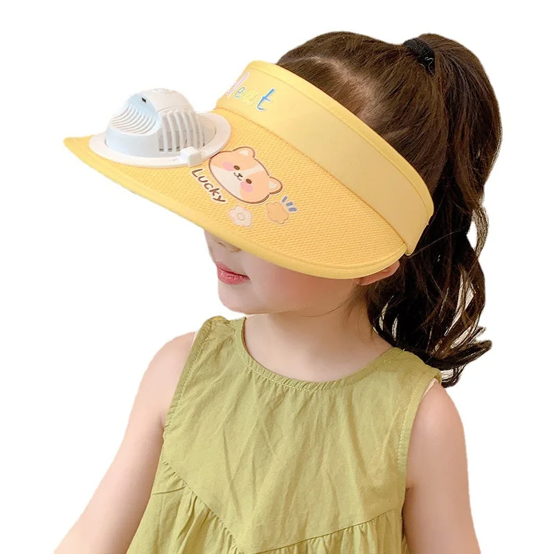 Summer children rechargeable with fan sun hat boys girls empty top hat cute cartoon baby outing sun visor hat
