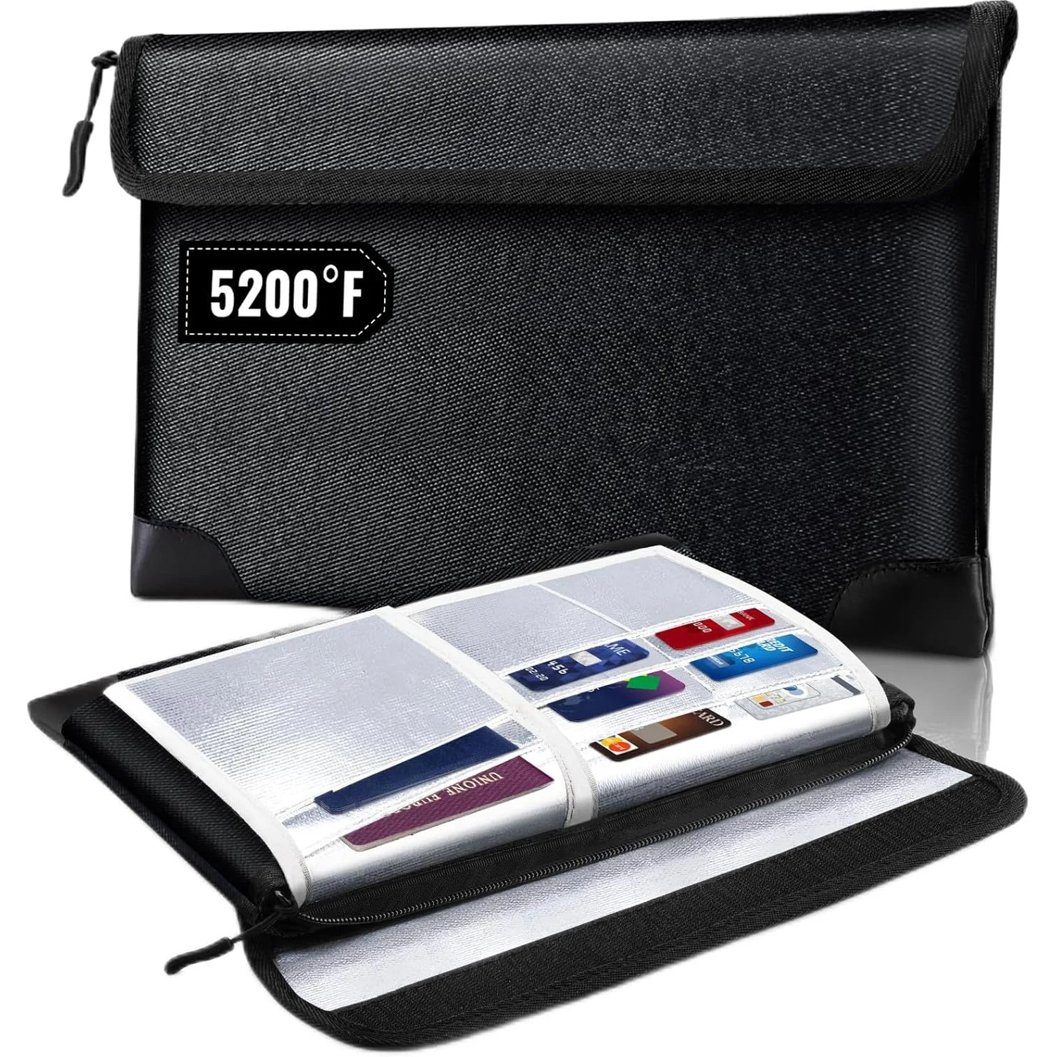 8 slots heat-insulated  Fireproof document bag 30X21 cm zippered important documents and valuables storage bag