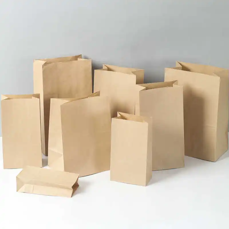 Custom printed logo craft vegetable paperbags supermarket grocery plain brown white kraft hand paper bag without handles