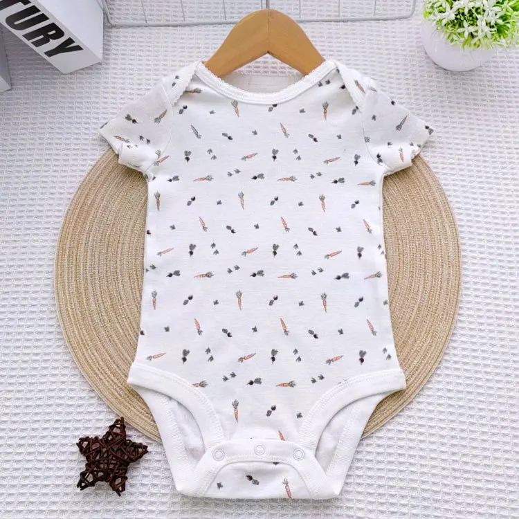 Beautiful Hot Sale 2023 Printing Baby Bamboo Cotton Bodysuit Short Sleeve Button Romper Summer unisex Clothes