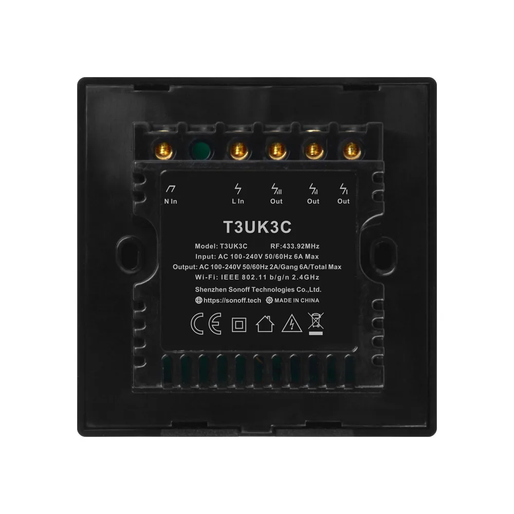 Best Seller SONOFF T3UK 3C TX Wifi Wall Touch Black Light Switch 3 Gang works  with Alexa and Google Home
