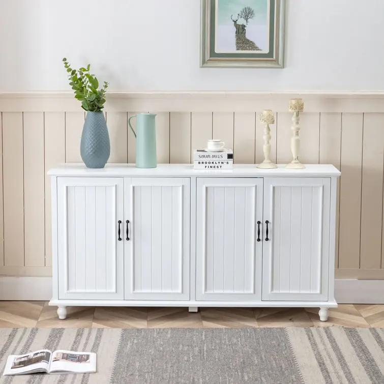 62.2' Sideboard crafted from solid and engineered wood in a breezy white hue with a clean finish kitchen sideboard cabinet