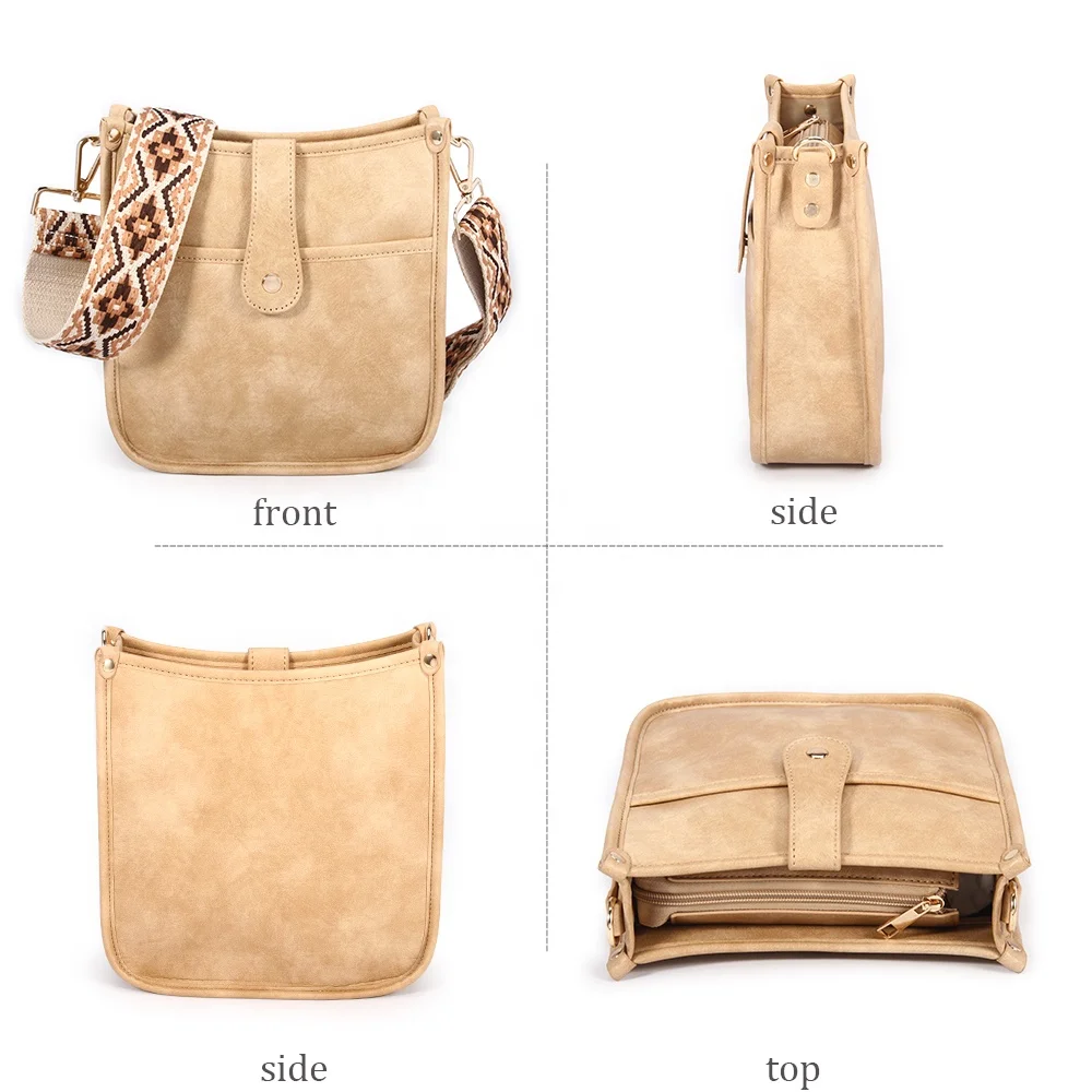 2022 vegan leather womens messenger bag custom vintage PU leather ladies crossbody bag with wide guitar straps