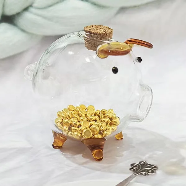 Creative Piggy pig design Clear Glass Piggy Bank glass saving jar Cute home practical saving glass jar