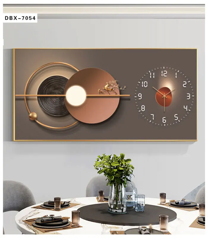 Custom wall clock Nordic style abstract geometry with deer painting wall art Deco living room crystal porcelain painting