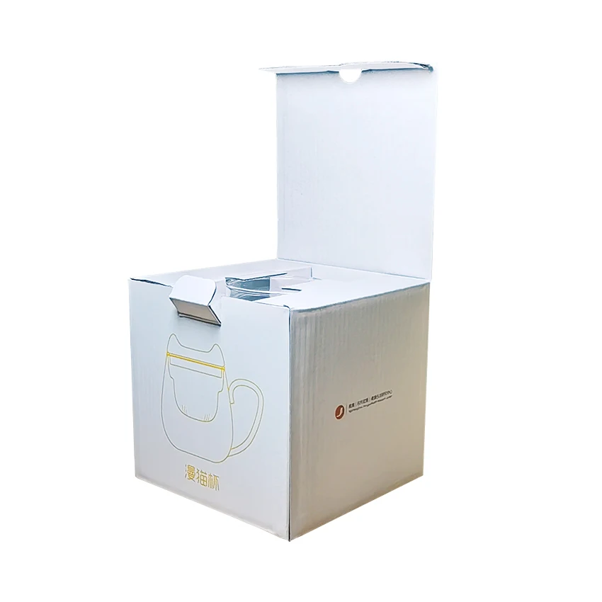 Custom Size Printed Firm E Flute White Corrugated Cardboard Mug Glass Cup Shipping Packaging Box with Insert